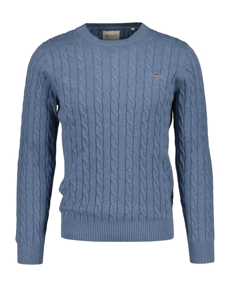 Kabelstickad bomullströja med rund hals rich navy 3