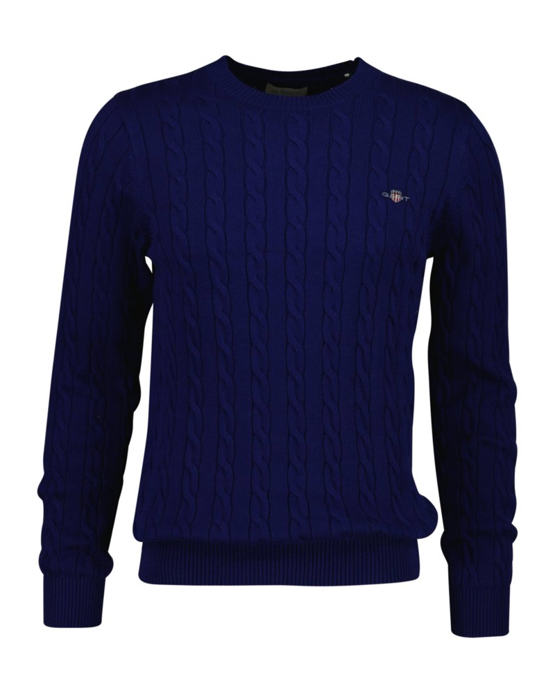 Kabelstickad bomullströja med rund hals rich navy 1