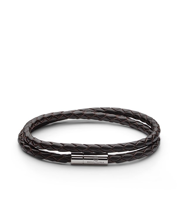 Läderarmband tunn stål mörkbrun 1