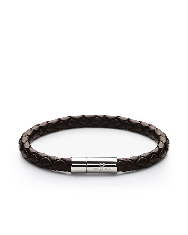 Läderarmband stål mörkbrun 1