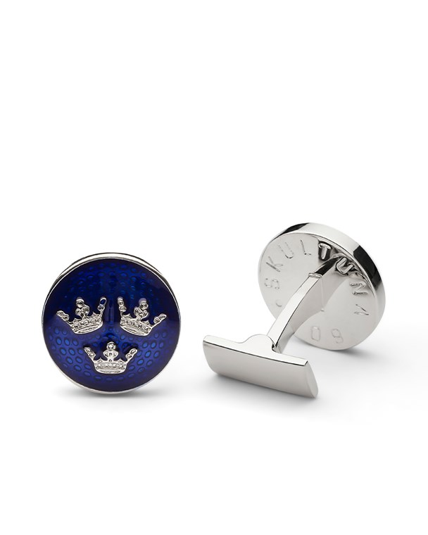 Manschettknapp tre kronor silver kungsblå 1