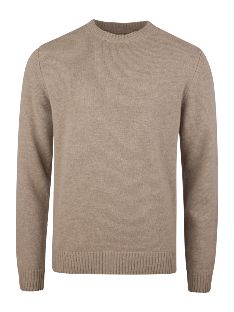 Tjockstickad tröja rundhals beige 1