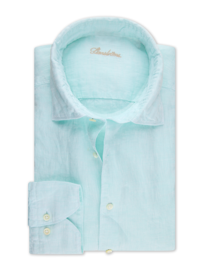 Skjorta slimline casual linneskjorta turkos 1