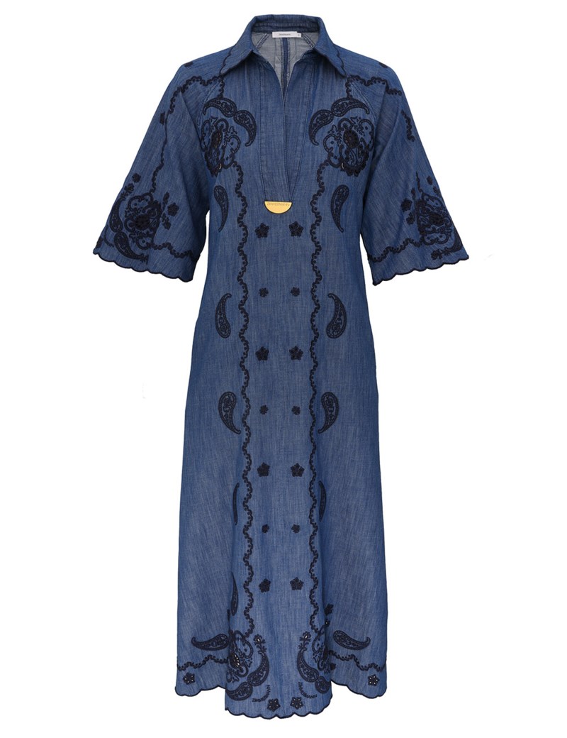 Aster embroidered denim dress