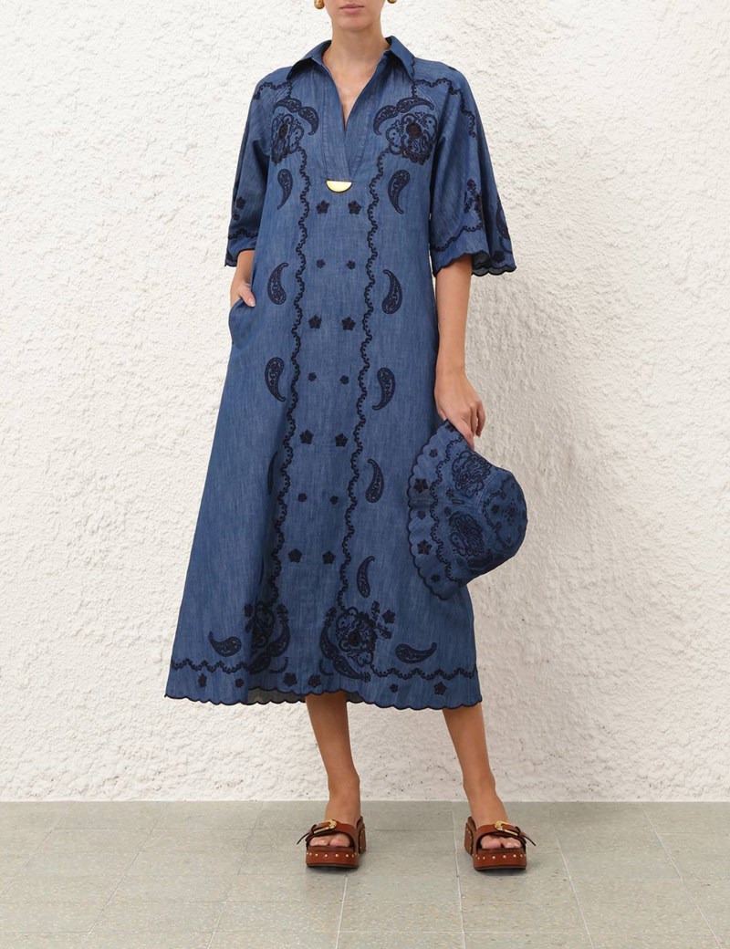 Zimmermann Aster embroidered denim dress midiklänningar dam – bild 2