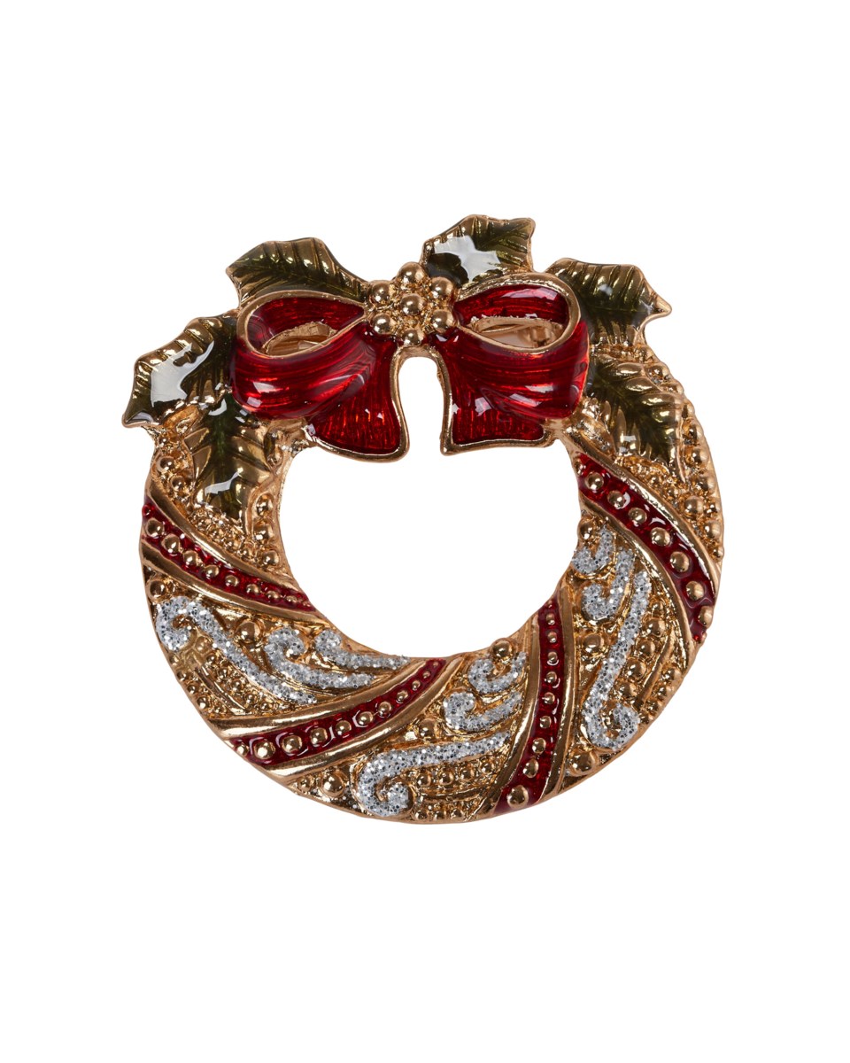 Selma krans brosch guld/röd/grön 5 cm, guld/röd/grön från Newport Christmas