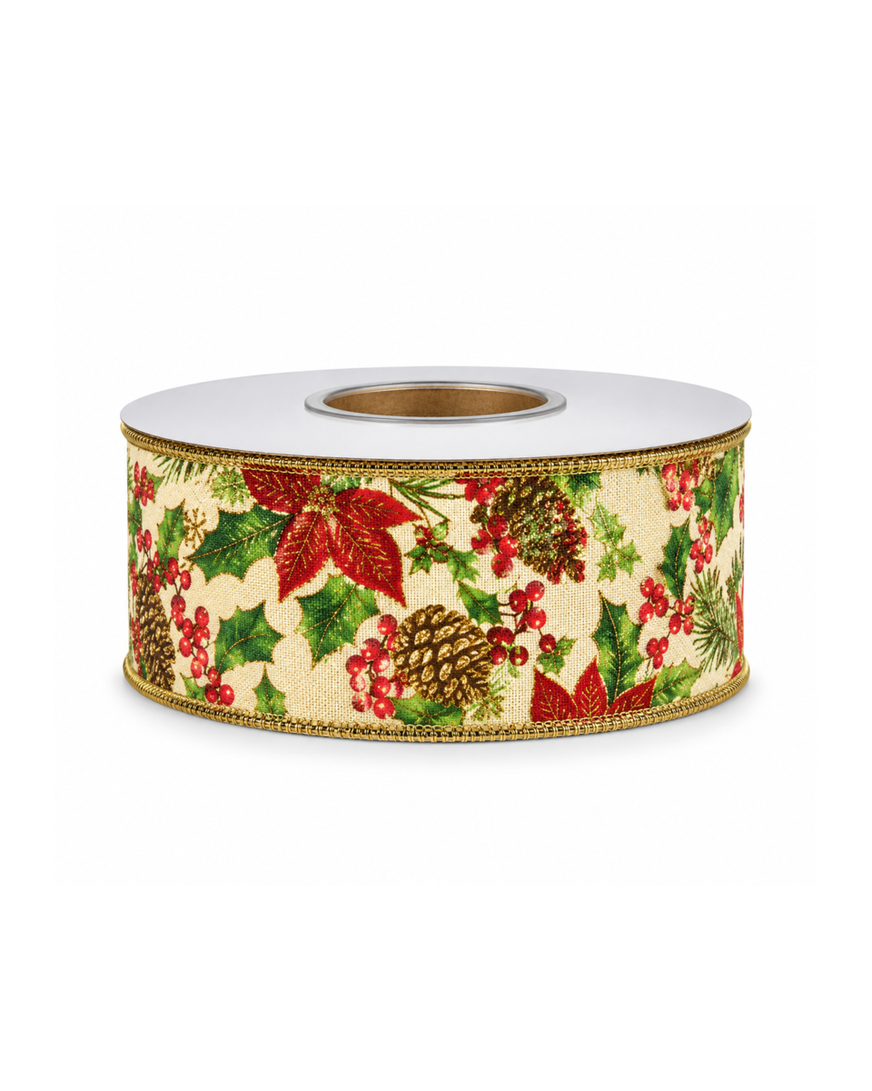 Holly season textilband röd/grön/guld/beige 900x4.3 cm, röd/grön/guld/beige från Newport Christmas