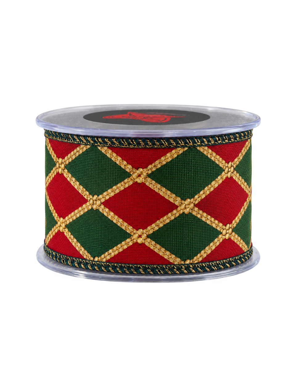 Harlequin textilband tartan röd/grön/guld 900x6.7 cm, röd/grön/guld från Newport Christmas