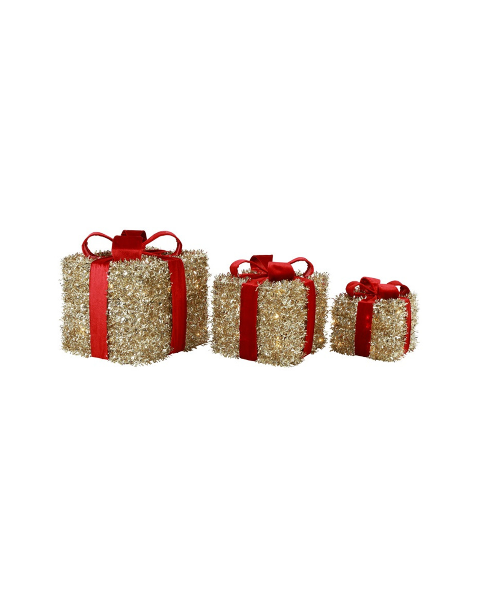 Caroll paket dekoration 3-pack guld 17 cm, guld från Newport Christmas