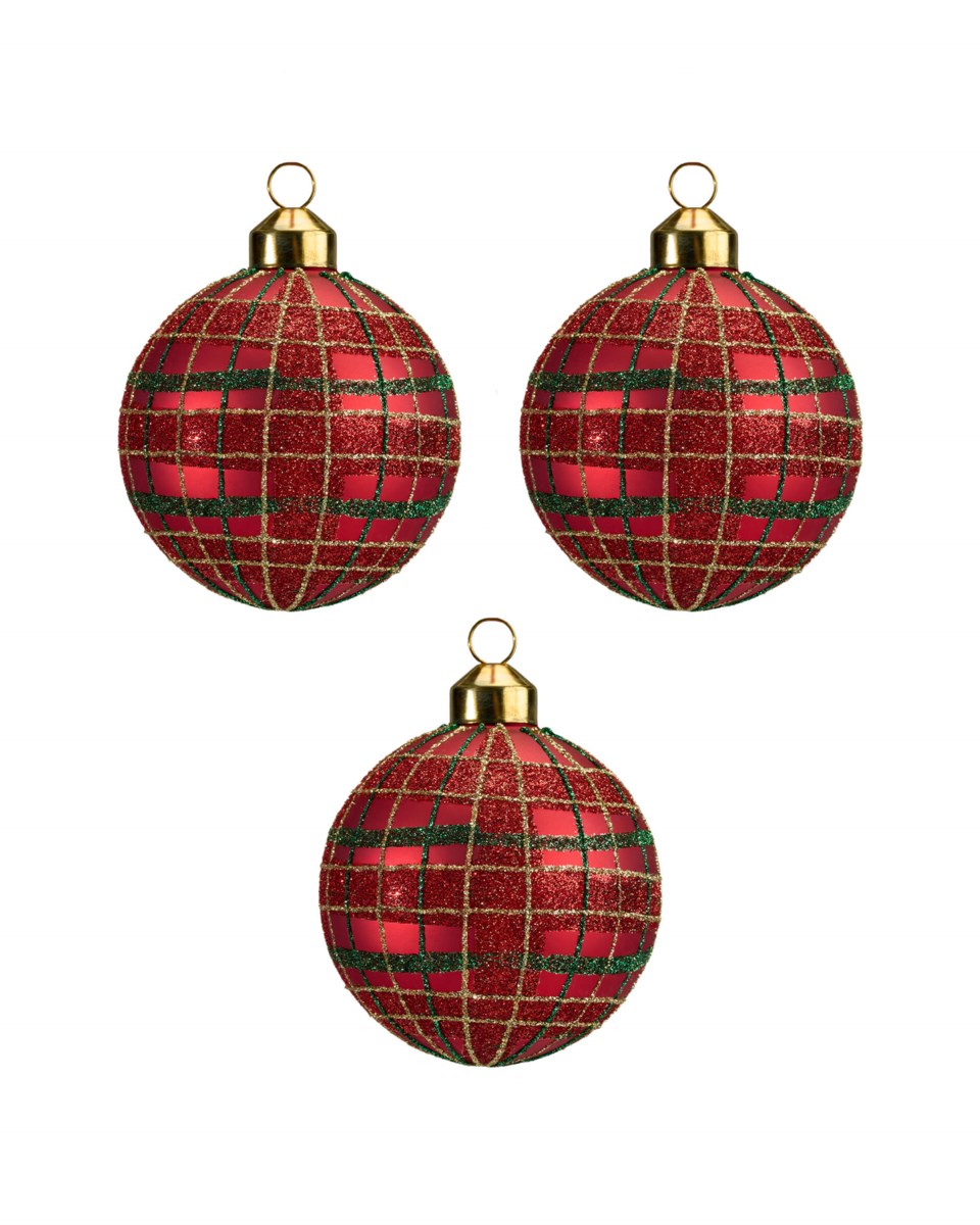 Holly julkula 3-pack röd/grön/svart 8 cm, röd/grön/svart från Newport Christmas