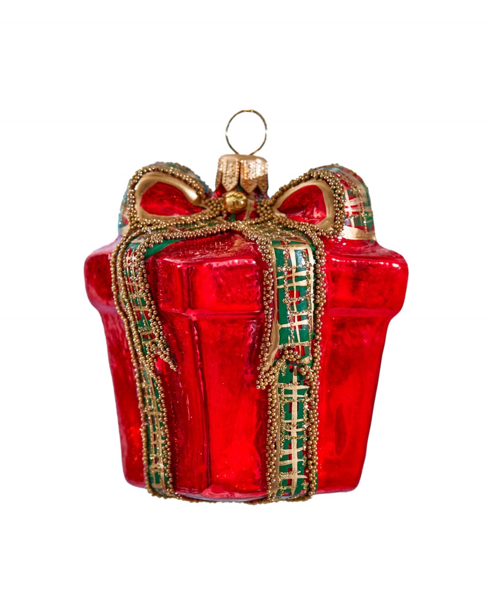 Noel julklapp julgransdekoration röd/guld 4x4x6 cm, röd/guld från Newport Christmas