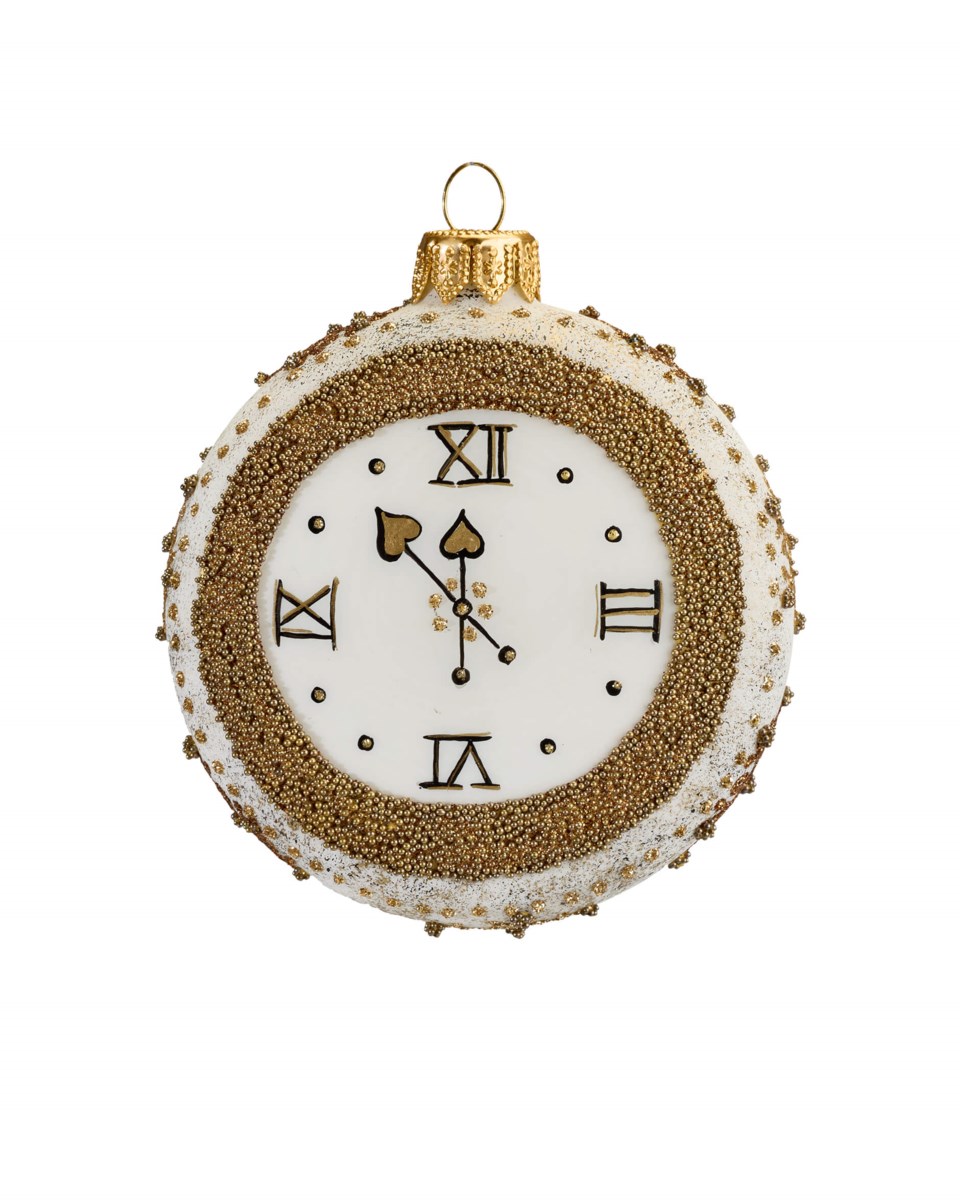 Orville klocka julgransdekoration vit/guld 8 cm, vit/guld från Newport Christmas
