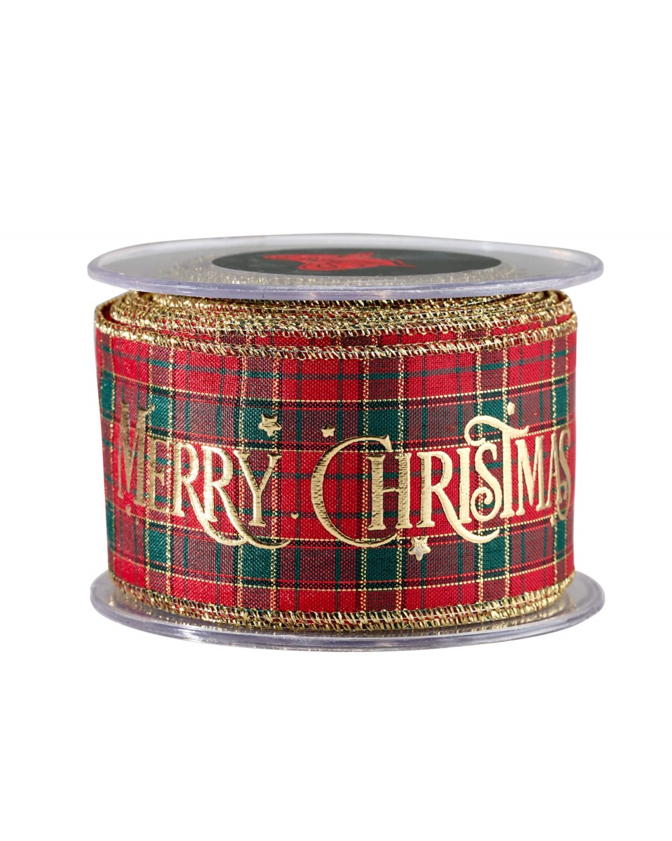 Merry christmas textilband tartan 9m röd/grön 900x6, röd/grön från Newport Christmas