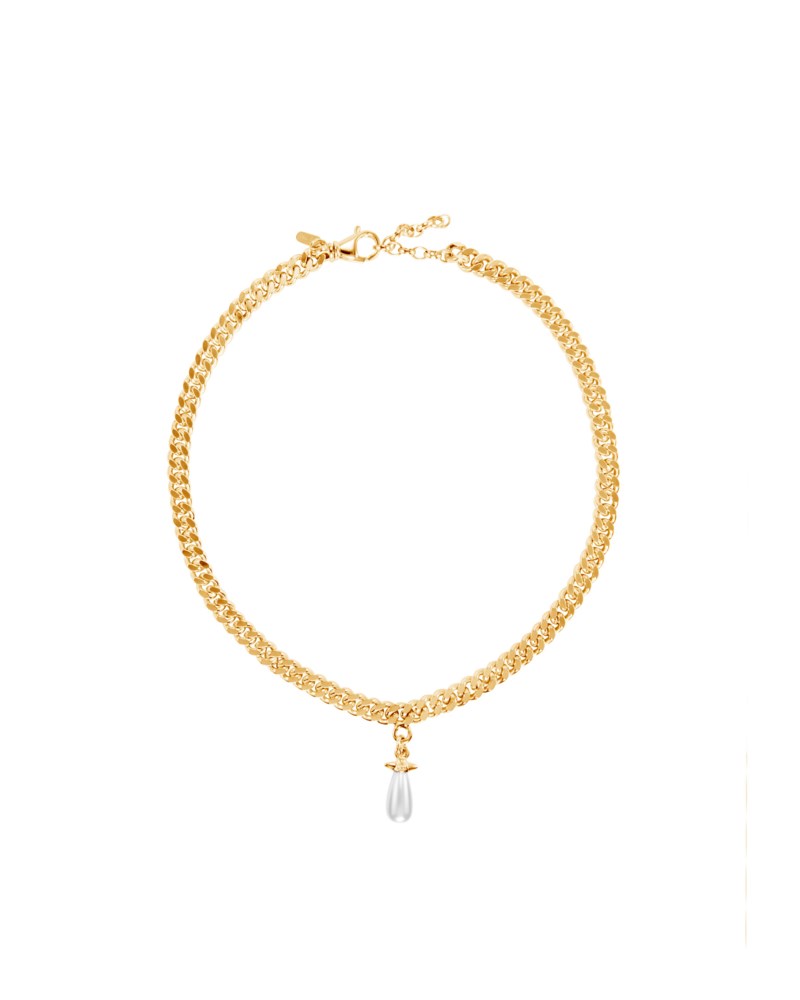 Chunky chain drop pearl necklace glaspärla silver 1