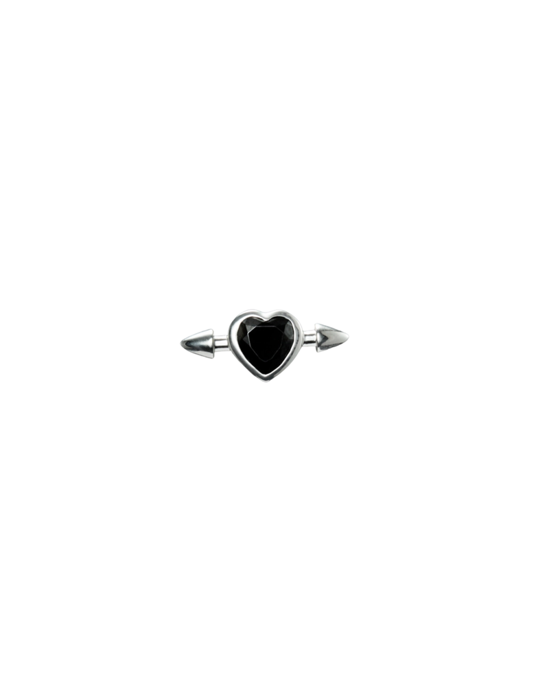 Pierced heart ear stud silver ? svart spinell