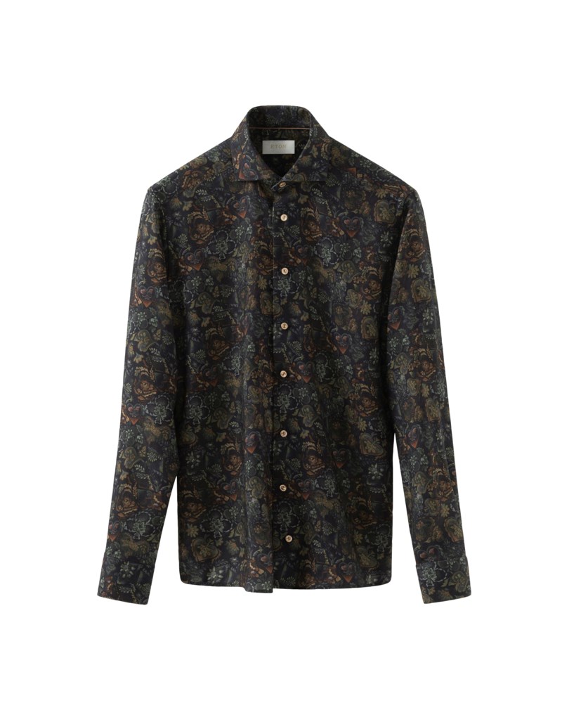 Blommig merinoullsskjorta slim fit