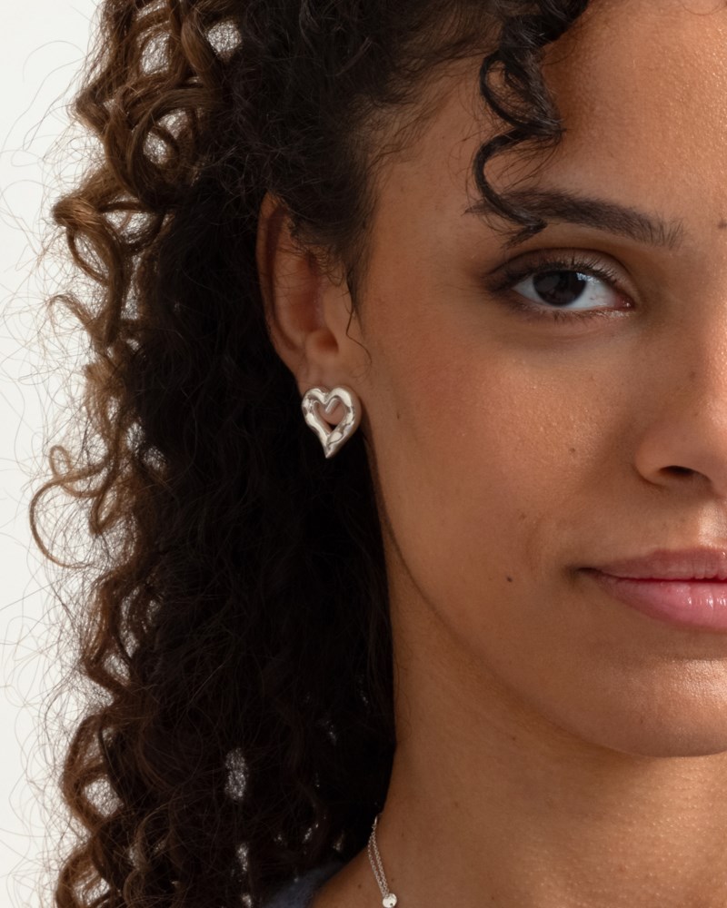 Puff Heart Earrings Silver 3