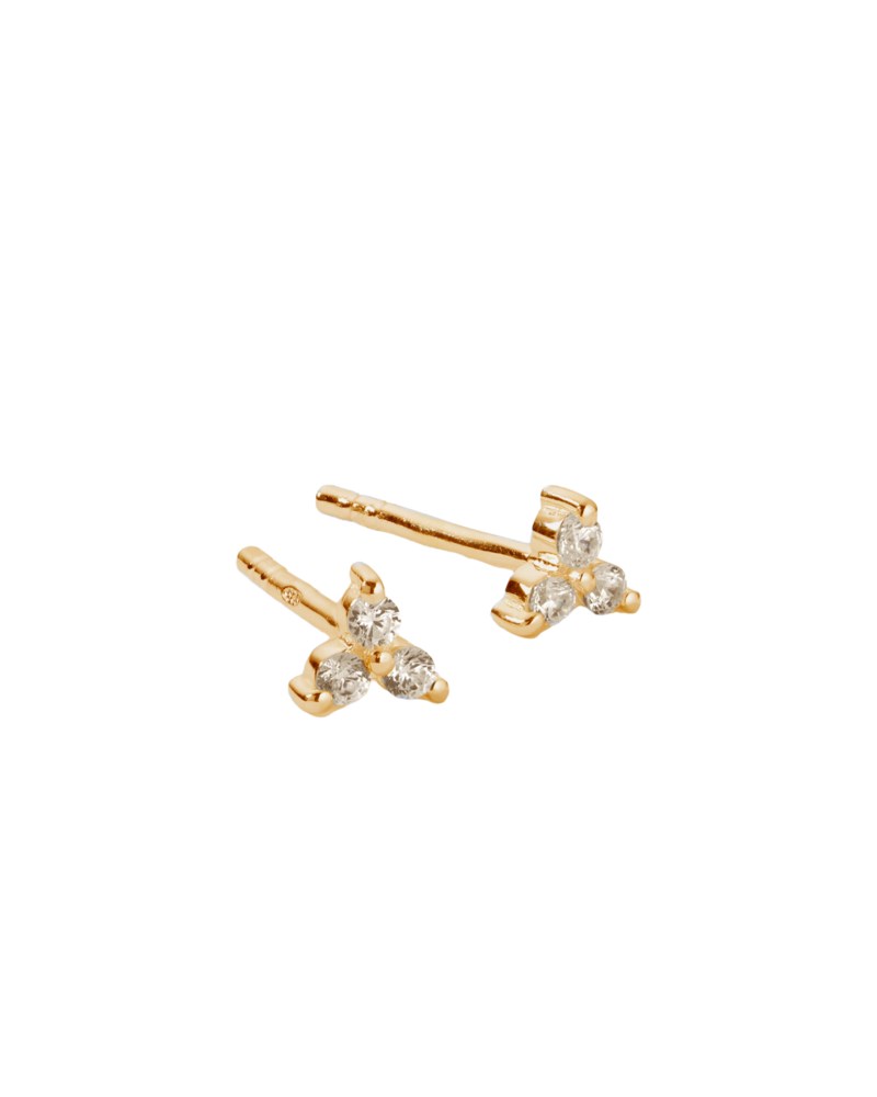 Celestia Triple Stone Studs Gold 2