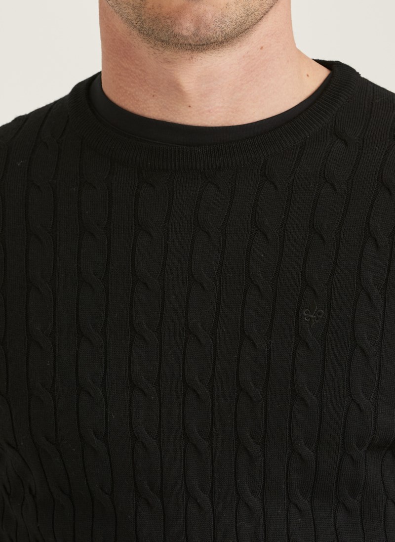 Tröja merino cable oneck black 2