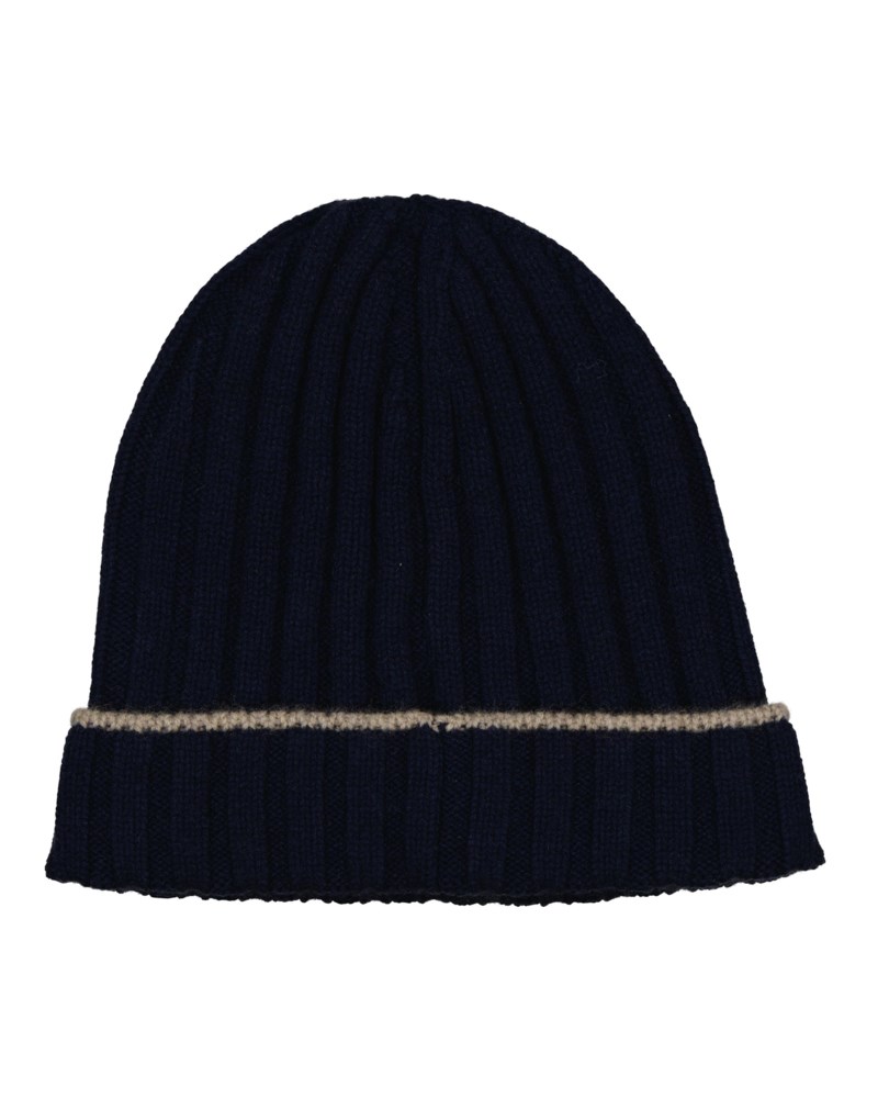 Stickad mössa contrast edge navy blue 1