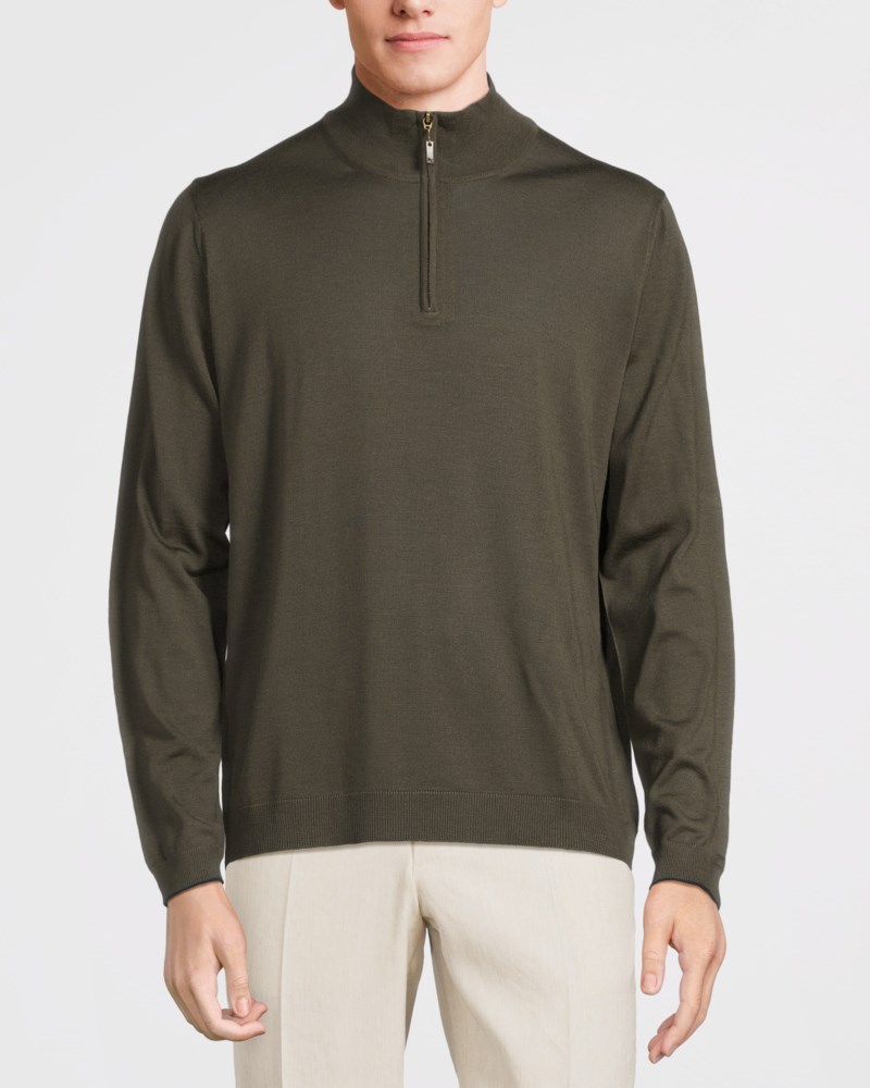 Stickad tröja eastwood 1/4 zip olive green 2