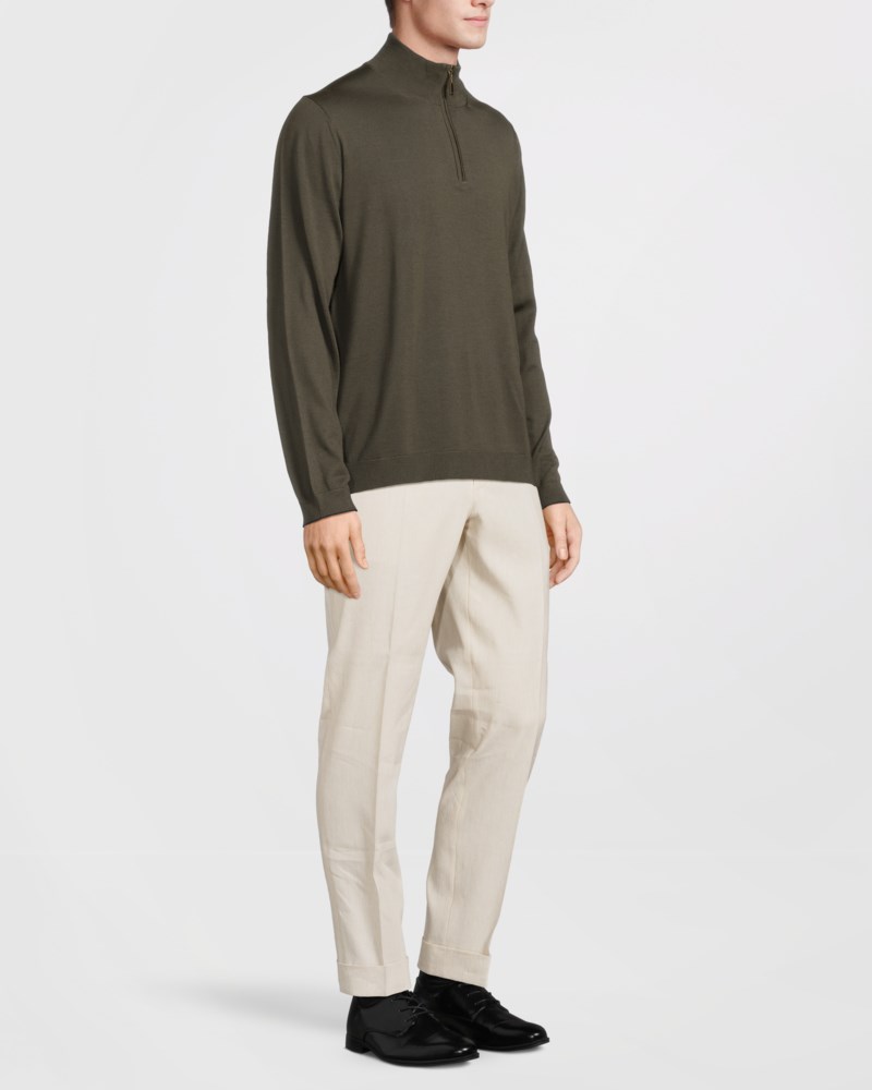 Stickad tröja eastwood 1/4 zip olive green 3