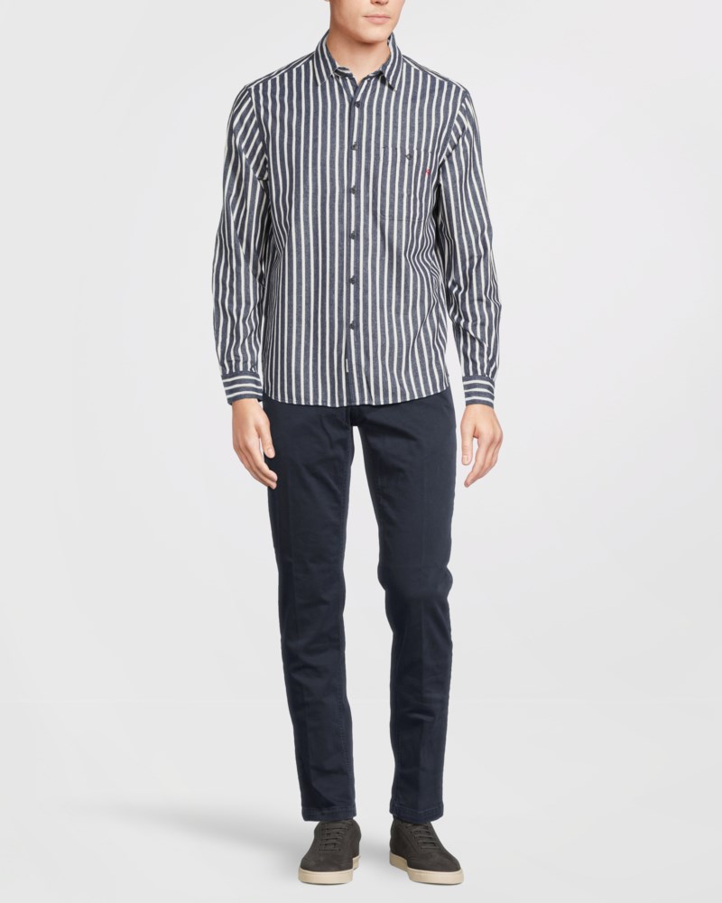 Skjorta striped oxford dark blue/ cream white 2