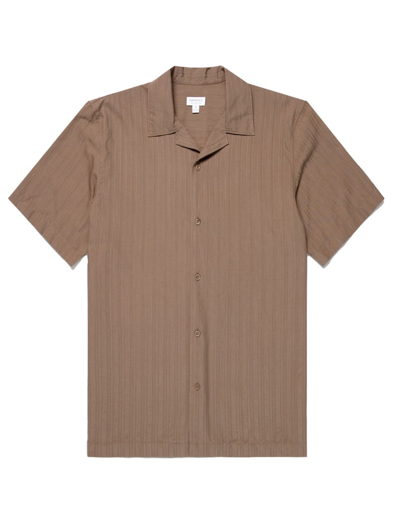 Kortärmad skjorta textured stripe camp collar