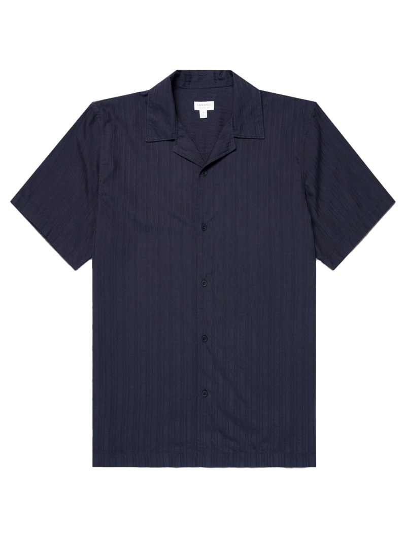 Kortärmad skjorta textured stripe camp collar