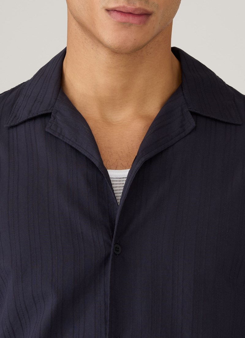 Sunspel Kortärmad skjorta textured stripe camp collar herr – bild 4