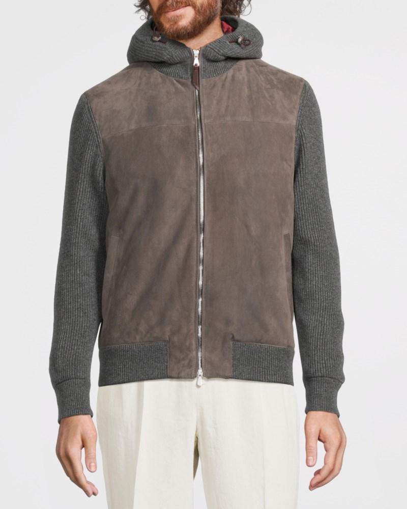 Jacka suede and cashmere knit hooded bomber 2