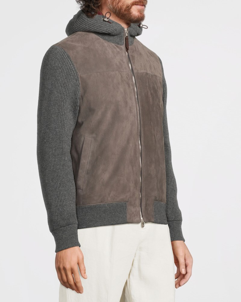 Jacka suede and cashmere knit hooded bomber 3