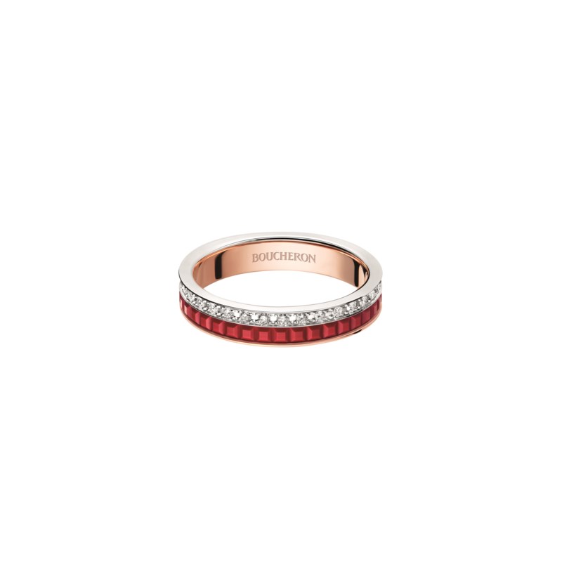 Ring wedding band mini quatre diamant red edition
