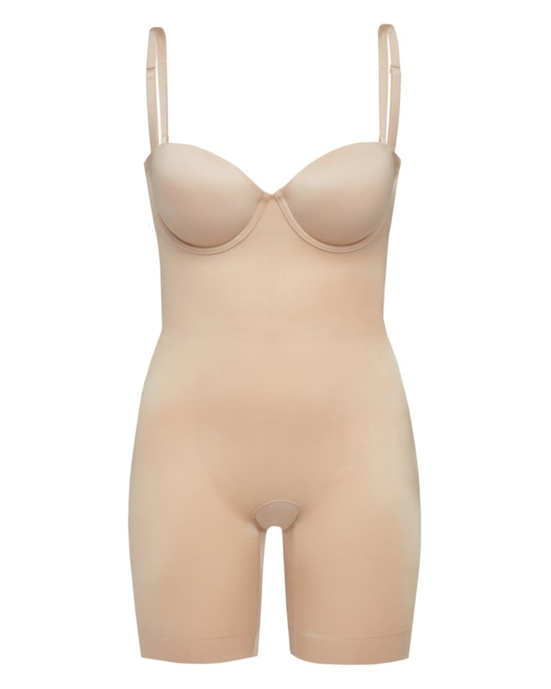 Bodysuit suit your fancy strapless cupped mt champagne beige