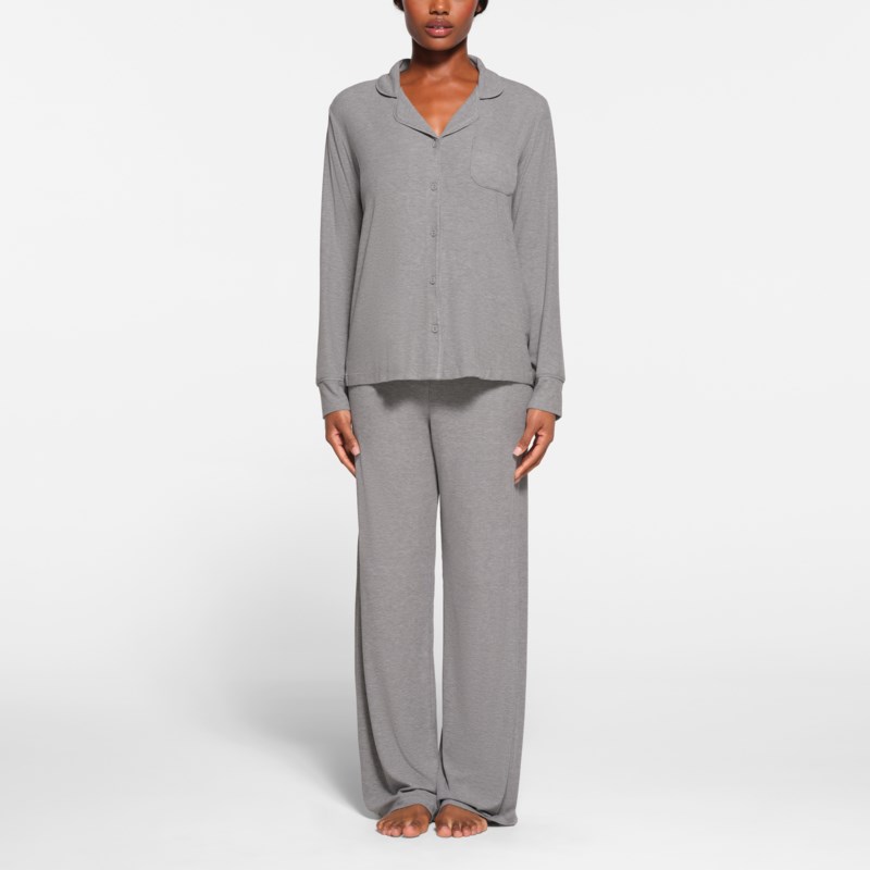 Pyjamas soft lounge sleep set rib heather grey 2