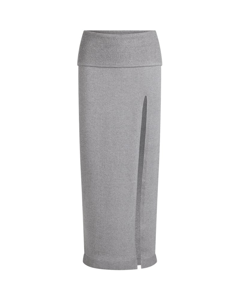 Textured knit high slit long dark heather grey 1