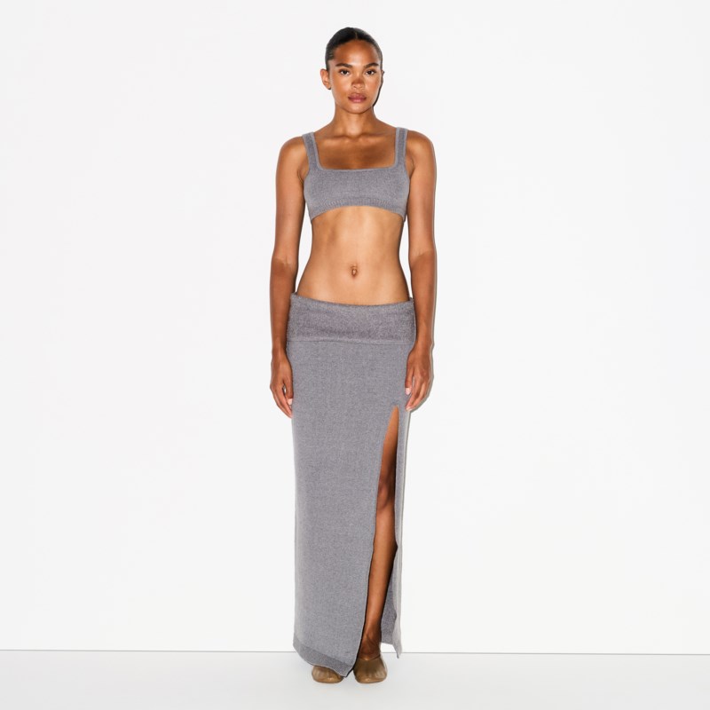 Textured knit high slit long dark heather grey 2