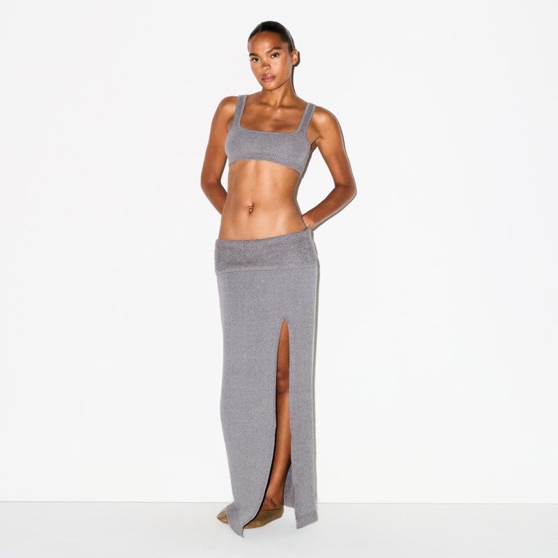 Textured knit high slit long dark heather grey 3