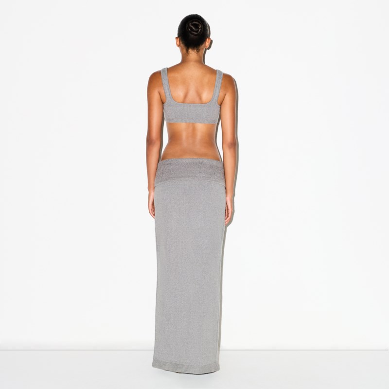 Textured knit high slit long dark heather grey 4