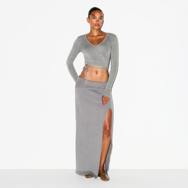 Textured knit high slit long dark heather grey 5
