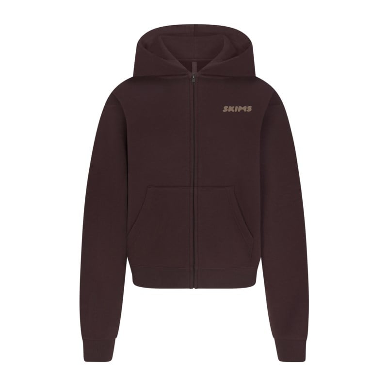 Hoodie cotton fleece zip up with embossed logo
