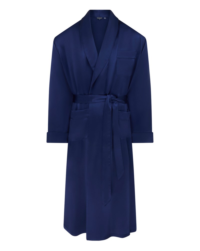 Morgonrock mens silk gown marinblå 1
