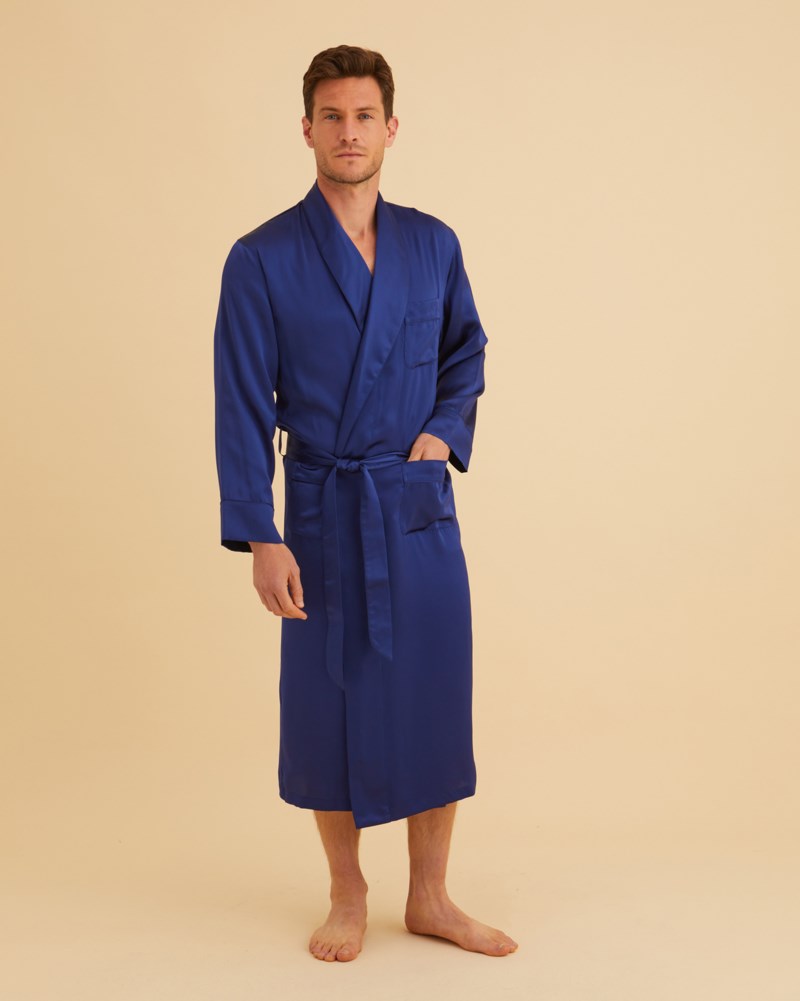 Morgonrock mens silk gown marinblå 2