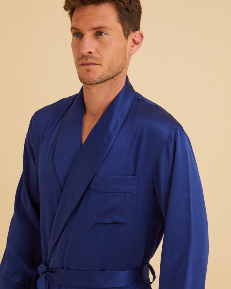 Morgonrock mens silk gown marinblå 5
