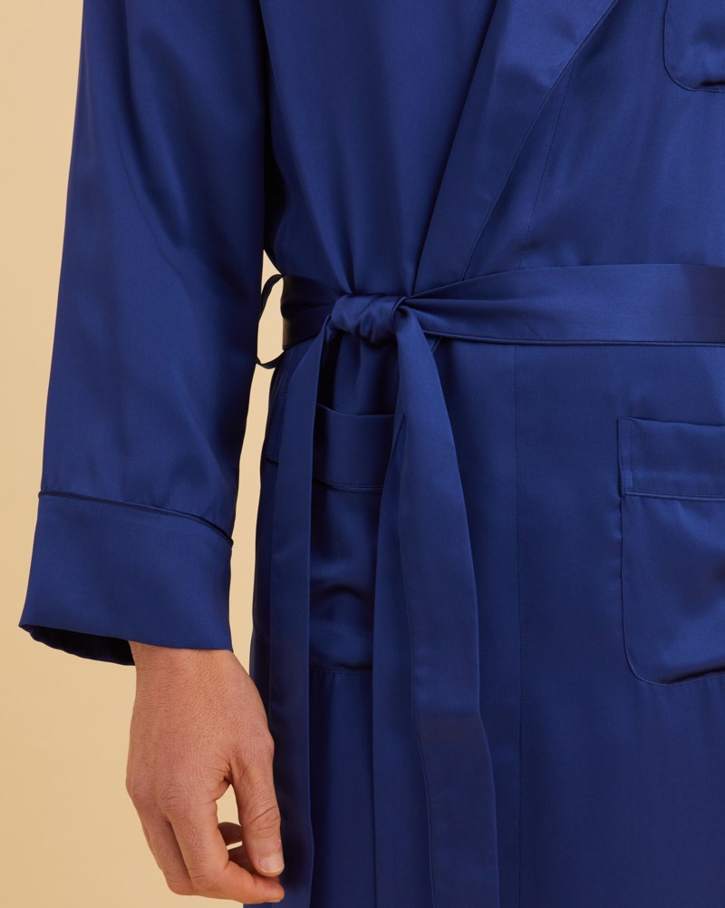 Morgonrock mens silk gown marinblå 6
