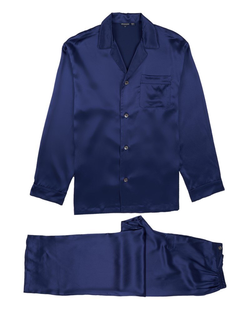 Pyjamas mens silk pyjamas marinblå 1