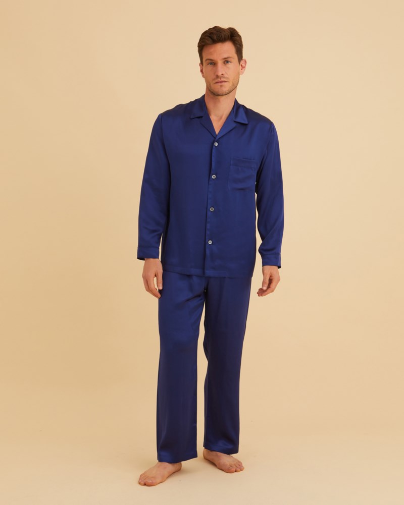 Pyjamas mens silk pyjamas marinblå 2