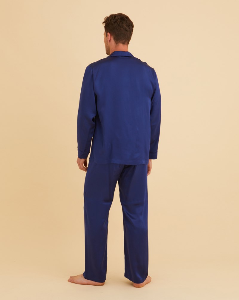 Pyjamas mens silk pyjamas marinblå 3
