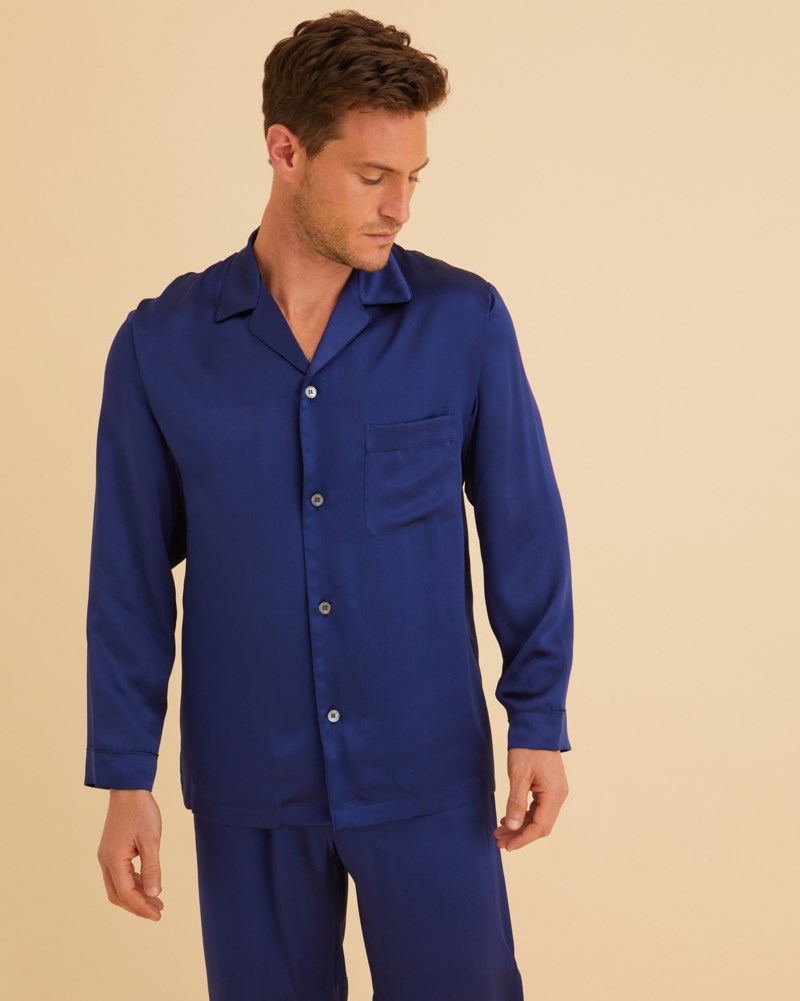 Pyjamas mens silk pyjamas marinblå 4