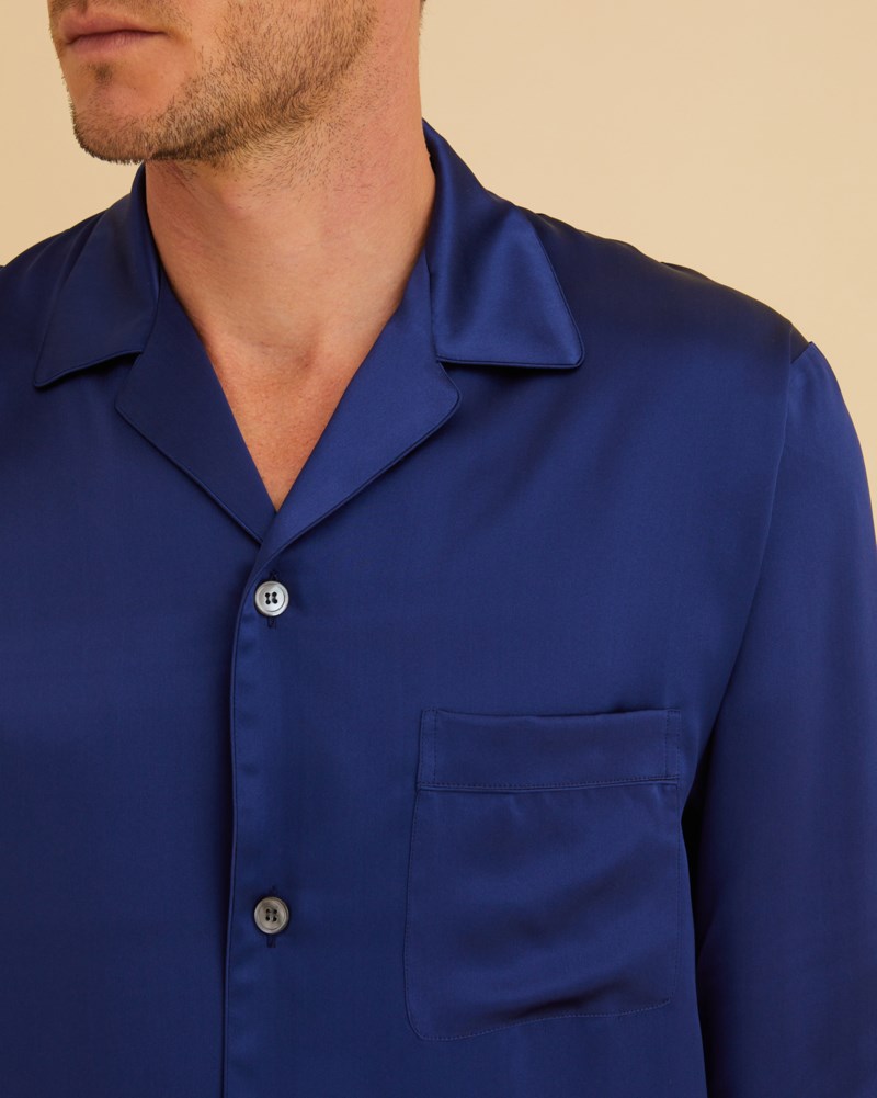 Pyjamas mens silk pyjamas marinblå 5